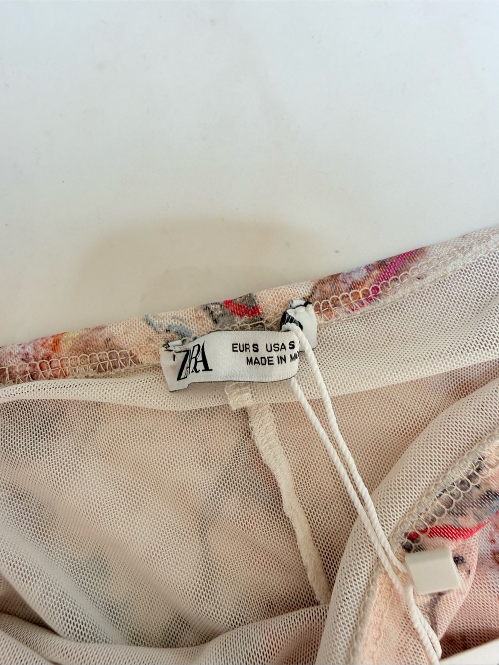 Zara Sheer Mesh Dress with Pink and Cream Floral Accents - Picture 3 of 7